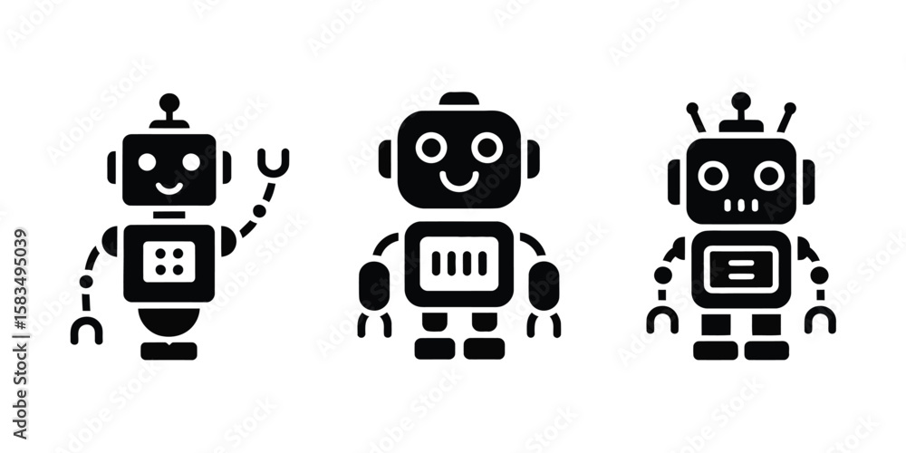 Aufkleber robot smiling face icons in minimalistic style representing friendly futuristic help bots perfect fo