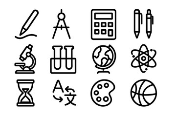 Educational icons set featuring science and math tools in minimalist style