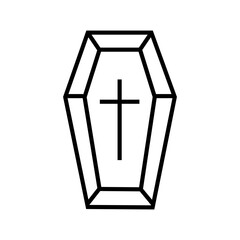Line icon of a coffin box often used in funerals and Halloween themes. Represents death, horror, and vampire symbolism. Outline icons Collection. editable stroke. vector illustration