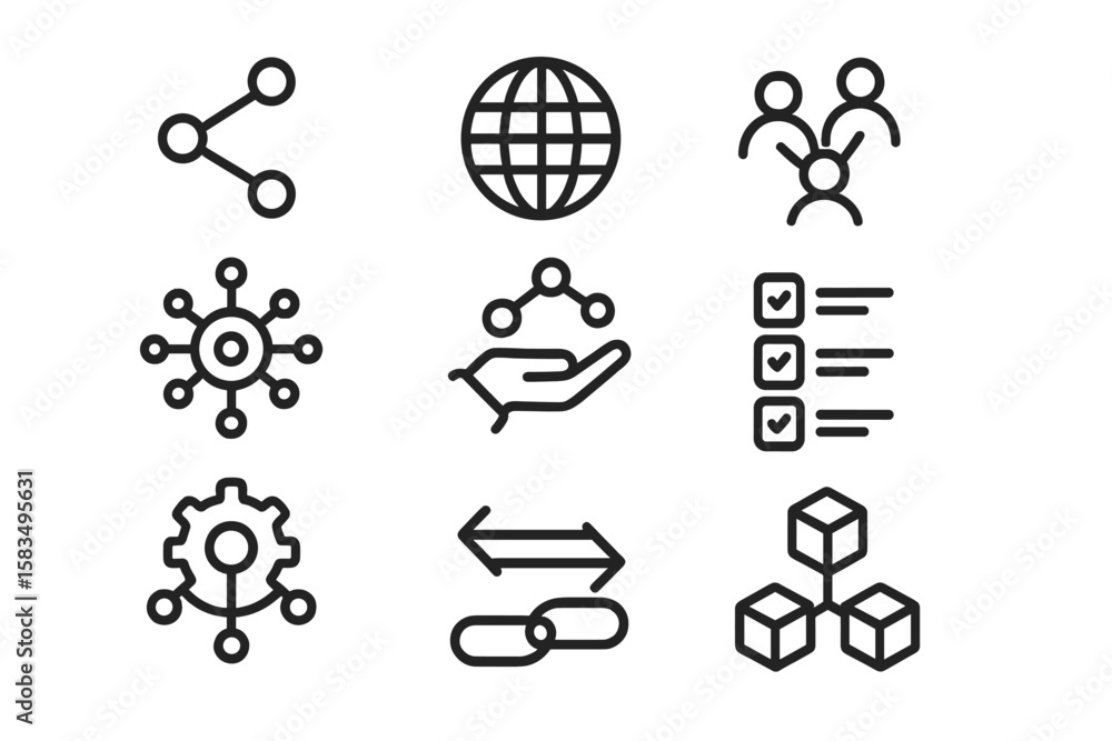 Aufkleber technology communication and network icons in minimalist grid design