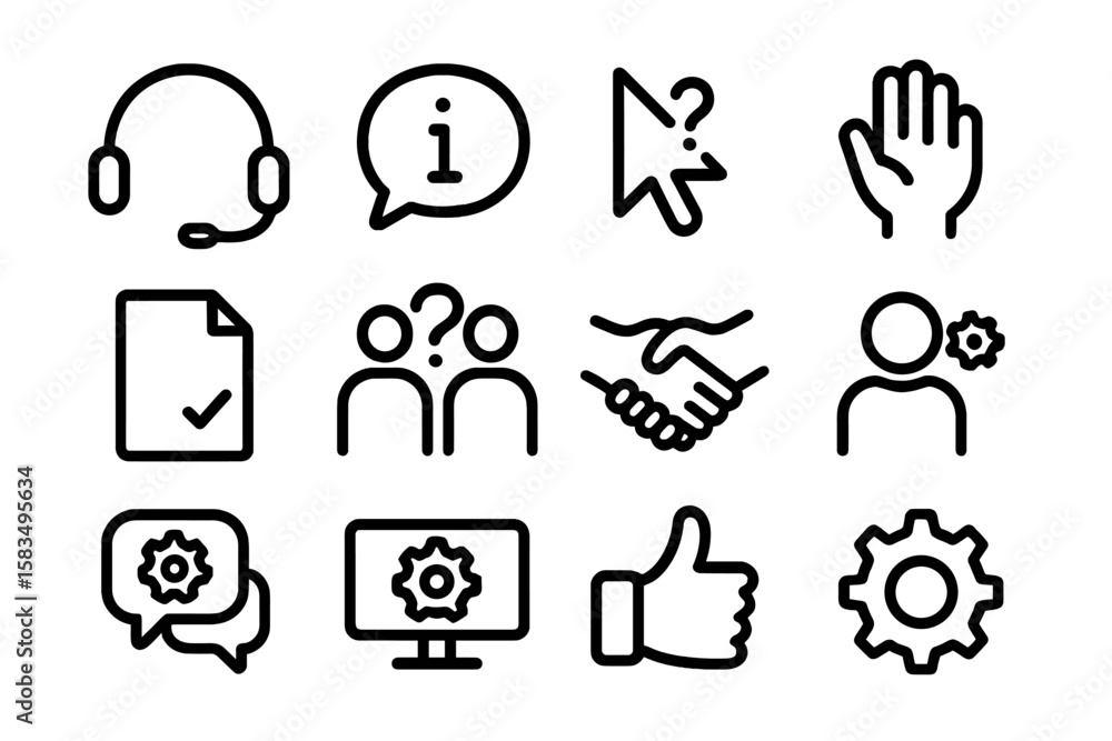 Poster minimalist customer service line art icons set for user interface design