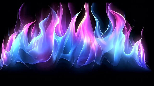 Vivid neon flames on a black background