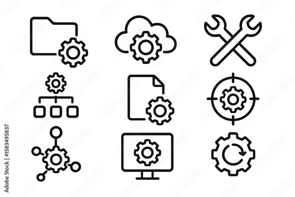 Poster minimalist black line icons for cloud computing and system management