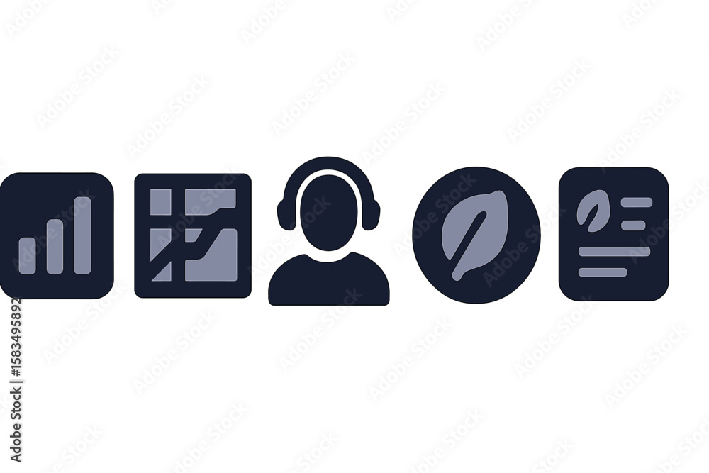 Poster graphic symbols related to data analysis and user interaction in a digital workspace