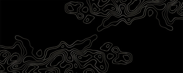 Contoured abstract landscape design in black and white on minimalist background