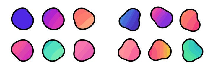 Colorful abstract shapes arranged in a grid pattern create a vibrant visual display with smooth gradients and outlines