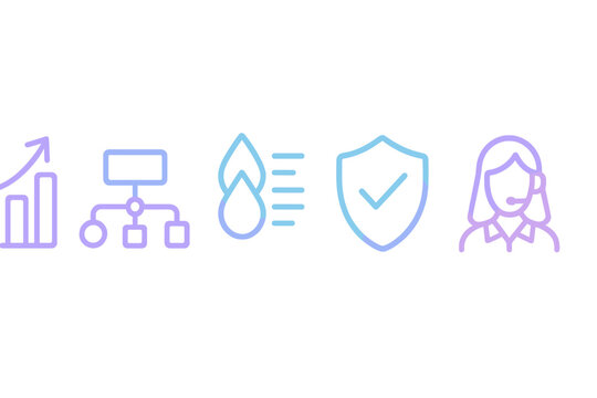 Design of modern icons representing growth, data flow, security, and customer support in a minimalist style