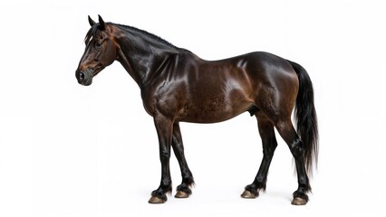 Obraz premium Isolated dark Friesian horse against a white backdrop