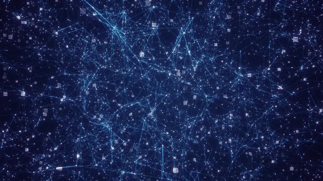 Futuristic web of interconnected nodes and data streams, symbolizing modern technology