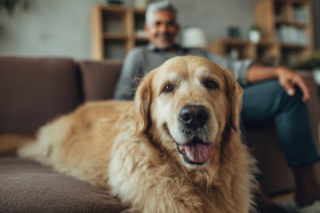 man with dog on sofa