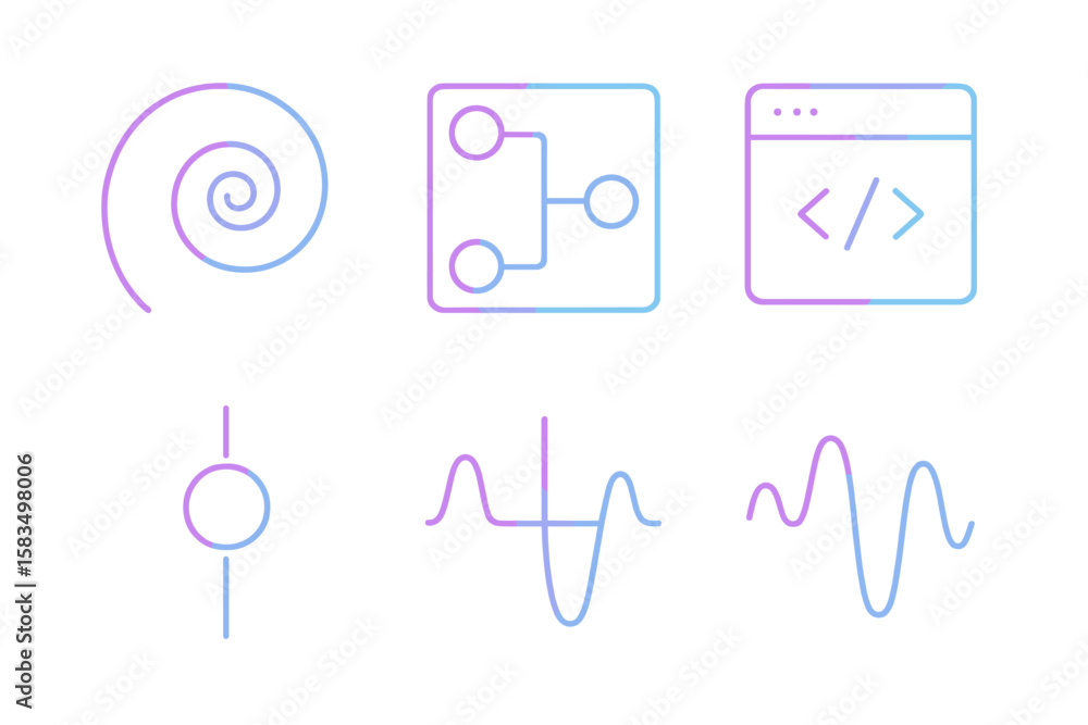 Poster unique line art showcasing geometric patterns and symbols representing technology and design concept