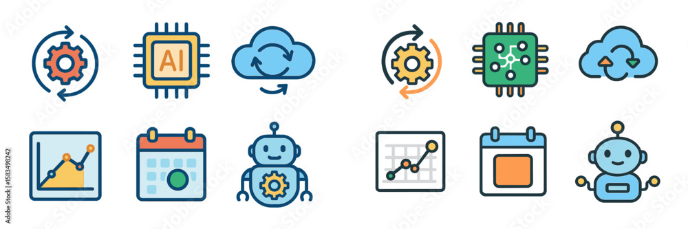 Poster visual representation of artificial intelligence concepts including gears, cloud computing, and data