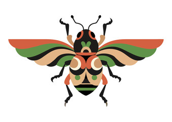 Fototapeta premium Stylized bee illustration featuring warm orange, brown, and green tones