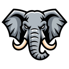 Cute elephant mascot logo illustration with a big head and teeth.