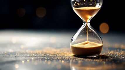 Time Lapse: Golden Hour Sandglass, Elegant Transition, Sparkling Dust, Luxury Background - Powered by Adobe