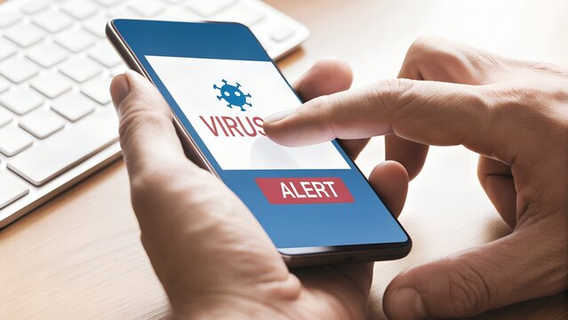 Mobile Virus Alert Notification on Smartphone Screen - Cybersecurity Threat Warning Message Displayed