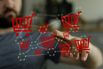 Digital shopping experience, online sales, e-commerce, network, connection, technology.