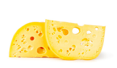 Cheese slices isolated on a white background, contour