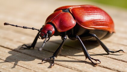 black beetle on a wooden background