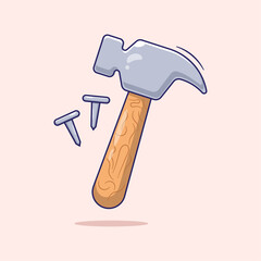 Hammer and Nails cartoon illustration vector icon or mascot isolated for professional worker equipment tools