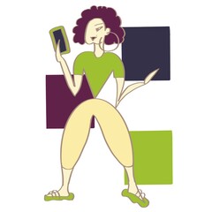 girl with a laptop fashionista blogger in trendy pantone colors woman, shopping, fashion, bag, illustration, vector, cartoon, shop, lady, sale, beauty