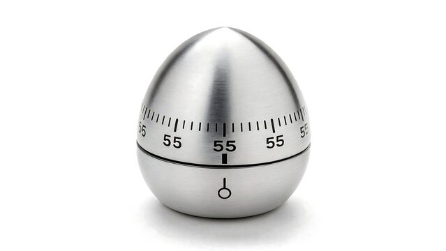 Stainless steel egg-shaped kitchen timer isolated on white background
