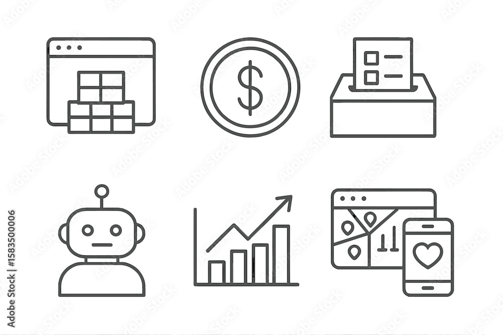 Poster digital tools for business success with data visualizations, financial elements, and automated assis