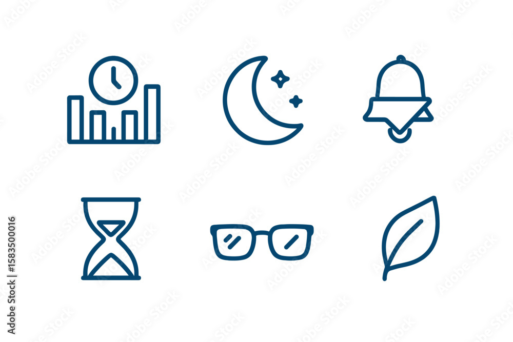 Poster unique collection of simple line icons representing time, nature, and technology in a minimalist sty