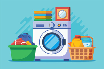 Washing machine vector illustration in a flat cartoon style. Great for educational, product, or home appliance-related designs.