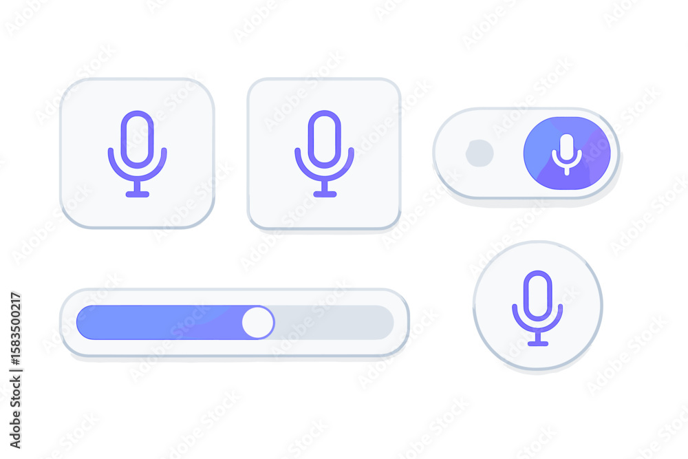Poster user interface elements showcasing microphone icons and controls designed for audio interaction in a