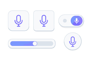 User interface elements showcasing microphone icons and controls designed for audio interaction in a sleek, modern style