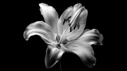Close-up grayscale image of a single flower.