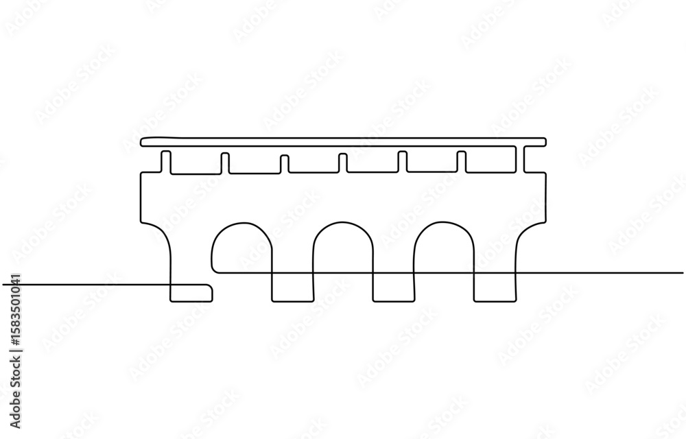 Poster giant bridge over river. continuous one line of bridge drawing design, bridge over the river. one co