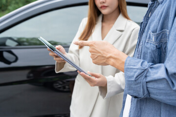 lease, rental car, sell, buy.seller explain contract for new owner to sign. Sales, loan credit...