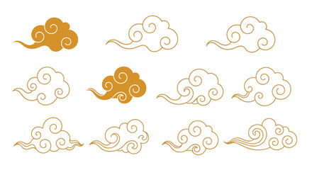 Collection of decorative eastern style cloud motifs for artistic applications