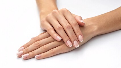 Naklejka premium Discover elegant French manicured nails showcasing healthy skin and perfectly shaped cuticles for a sophisticated and refined look