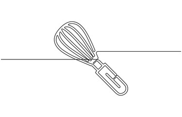 Beater Continuous Line Icon, Continuous one line whisk. Stock vector illustration, Whisk Continuous Line Art, Cooking whisk one line continuous drawing.