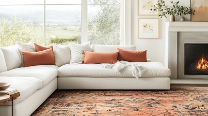 Fototapeta premium Modern living room with a cozy sectional sofa