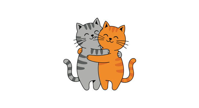 Two adorable cartoon cats embracing each other in a sweet affectionate gesture