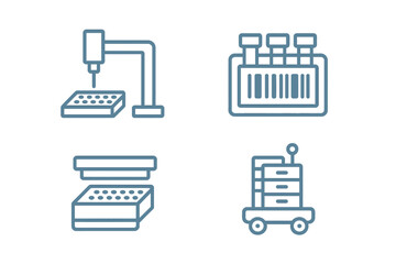Icons representing laboratory equipment used for scientific research and analysis in various settings
