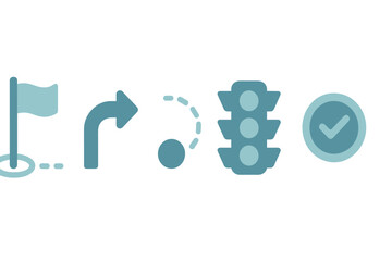 Road signs and symbols guide navigation on the route during daylight hours