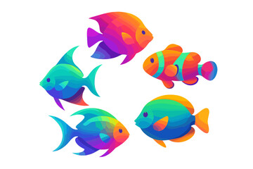 Colorful fish swimming in a circular pattern with vibrant gradients in a bright digital design