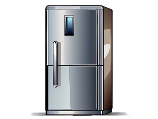 Realistic high-quality stainless steel refrigerator door, isolated on white background. Modern kitchen appliance with clean surface, minimal handle design, and subtle reflections. Vector illustration.