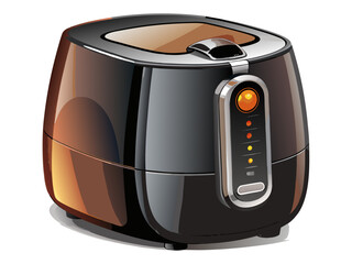 Realistic high-quality air fryer with digital display and sleek black design, isolated on white background. Modern kitchen appliance for healthy oil-free cooking. Vector illustration