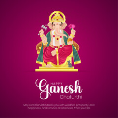 Happy Ganesh Chaturthi Post and Greeting Card. Birthday Celebration of Lord Ganesha Banner and Poster with Text Vector Illustration