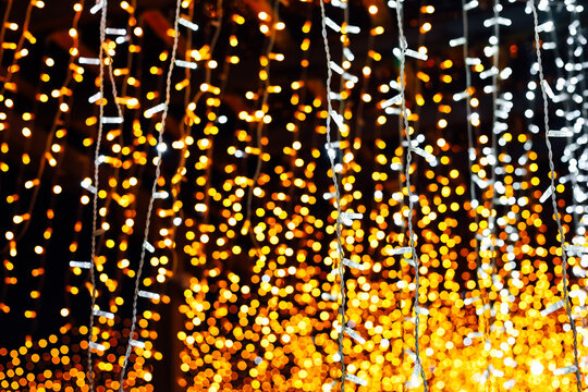 Beautiful display of warm and cool lights at an evening event in a festive atmosphere