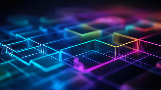 Colorful neon rectangles floating and creating a futuristic and technological background