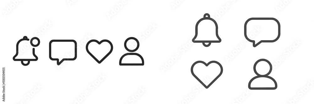 Poster comparison of notification and interaction icons used in digital communication design
