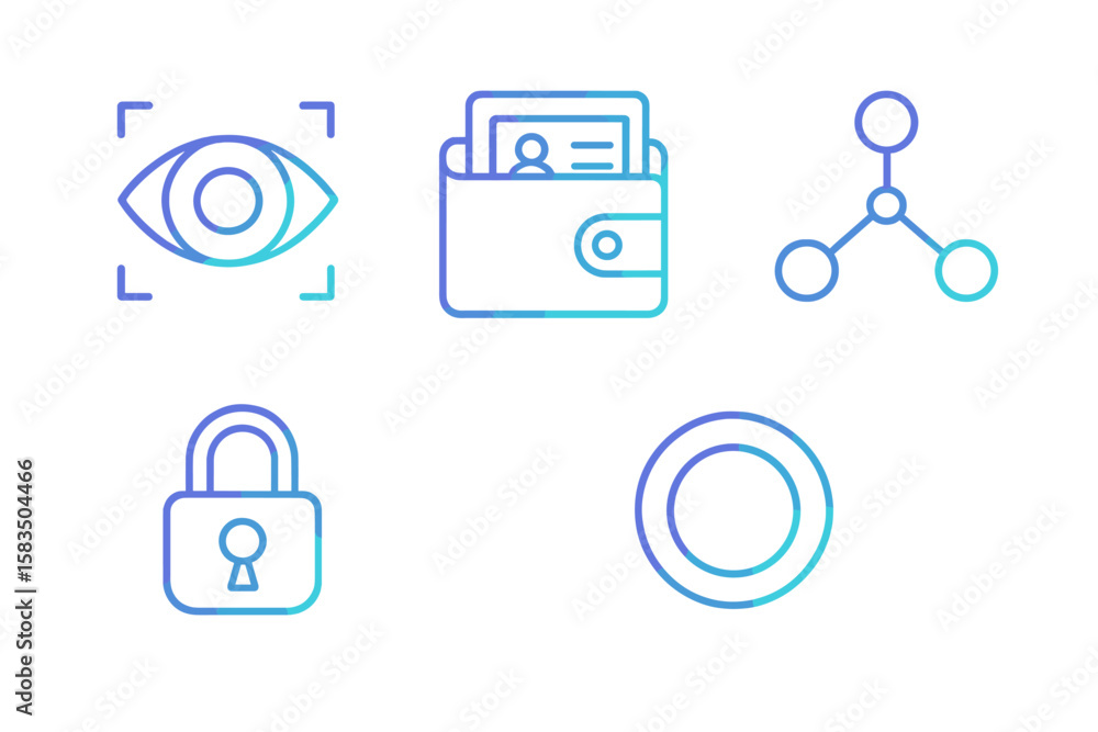 Poster various icons representing security, identity verification, and digital safety in a modern design