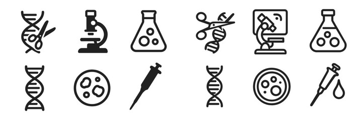 Symbols representing genetic research and biotechnology in a scientific context